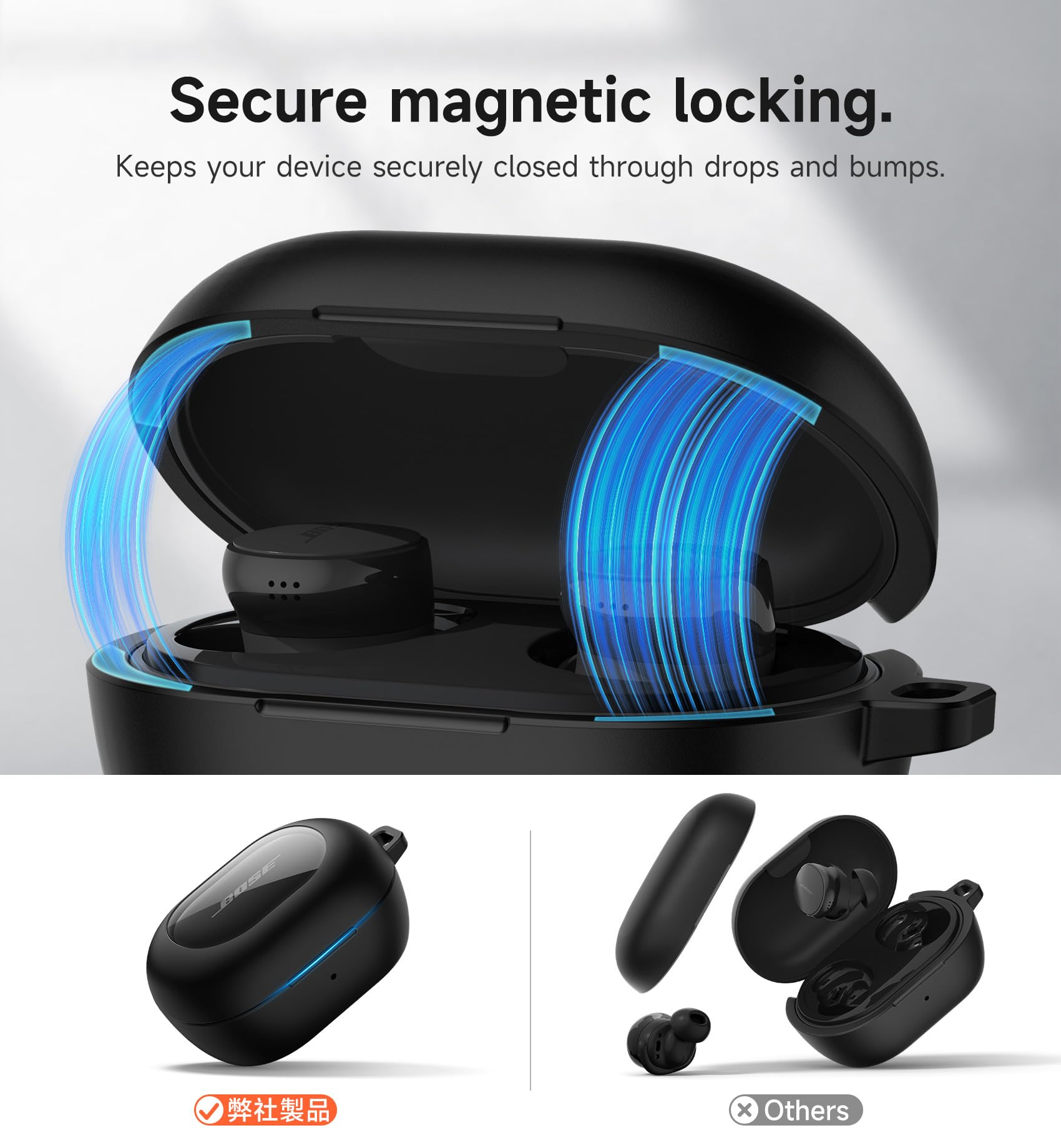 SURITCH Magnetyczne etui na słuchawki douszne Bose New QuietComfort (2024), wytrzymała, odporna na wstrząsy osłona ochronna do słuchawek Bose QuietComfort z magnetycznym lokiem, karabińczykiem i