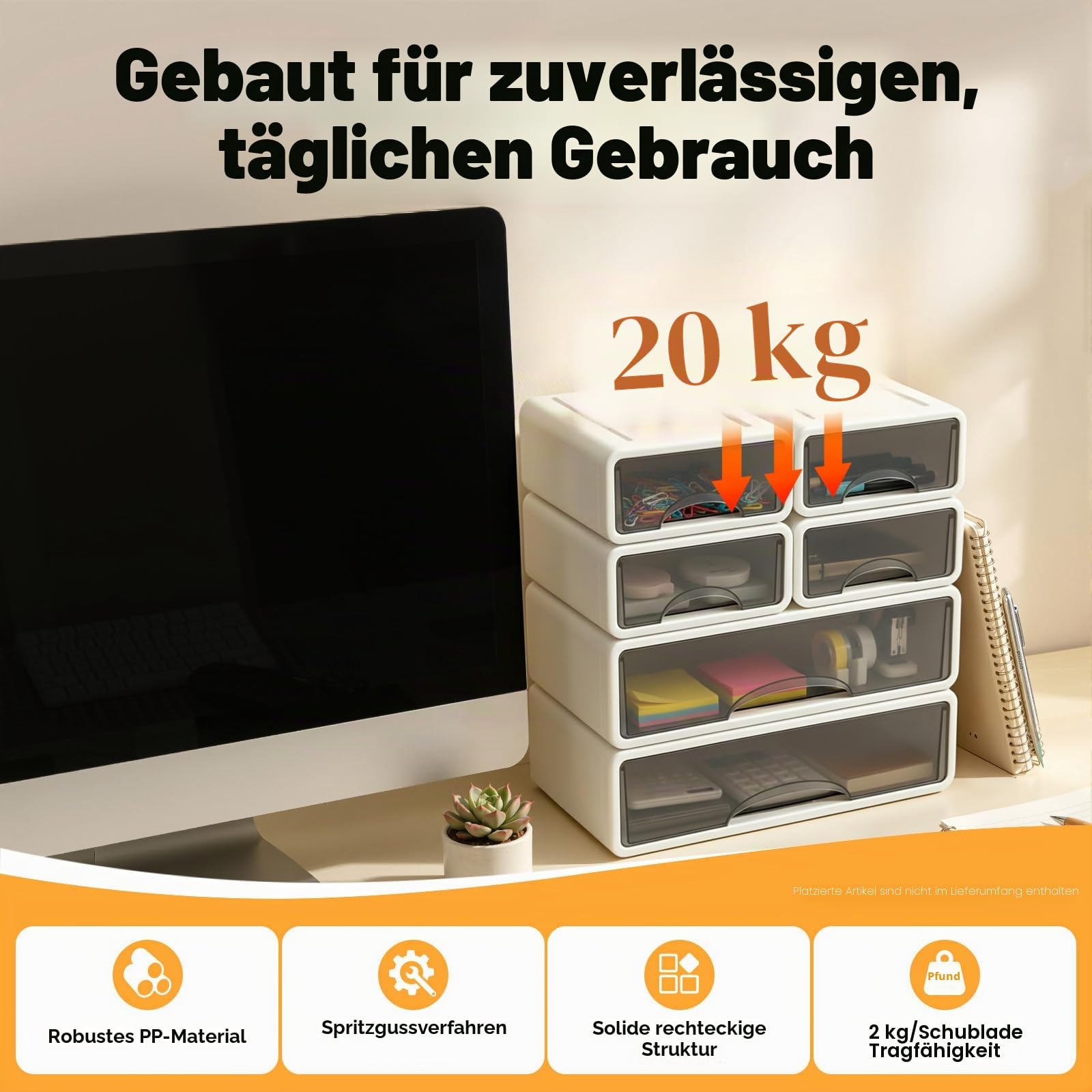 Großer Schreibtisch Organizer 34 x 25 x 33cm 6 Stück Büro Schubladenbox Frei stapelbar Aufbewahrung für Bürobedarf, Schmuck, Stifte