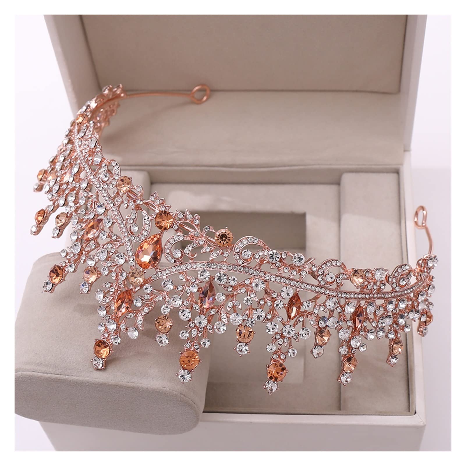 LNNSHX Barock Retro Rose Gold Pfirsich Kristall Braut Tiaras Krone Strass Festzug Prom Diadem Braut Stirnband Hochzeit Haarschmuck Tiara (Metallfarbe: Gold)