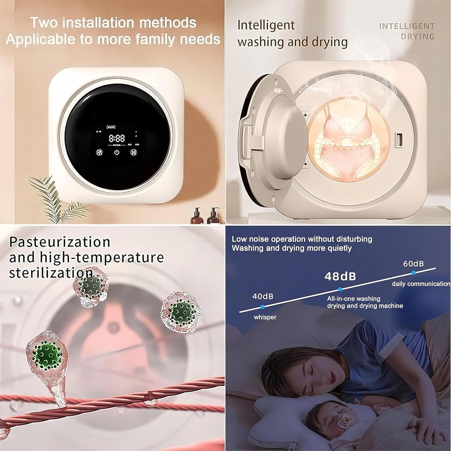 Portable Clothes Washing Machines Wall Mounted Mini Washing Machine Fully Automatic Front Drum Washing Machine Washing Capacity 0.3kg for Small Clothes, Underwear or Socks 3.5L,Desktop