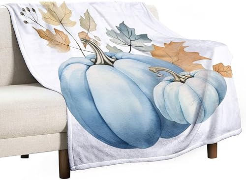 Miniatura 23 de Manta rústica de calabaza azul polvoriento, con estampado de acuarela, Acción de Gracias o Halloween, manta suave de 30 x 40 pulgadas, acogedora