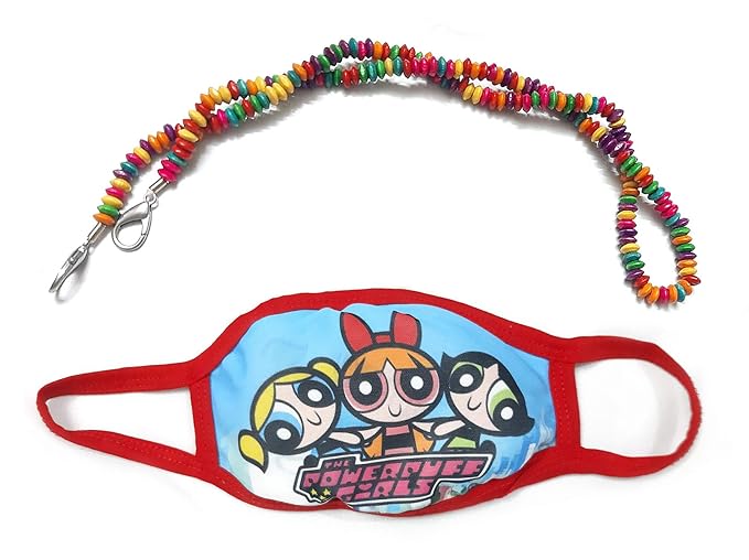 Cookiie Kids Mask Power Puff Girls + Mask holder chain | Useful for playing | Cycling | Travelling | Sports | Kids mask and mask holder bundle