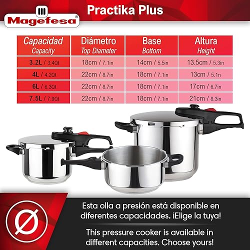 Miniatura 2 de Magefesa Practika Plus - Olla a presión súper rápida 8 cuartos de galón acero inoxidable 1810 inducción adecuada excelente distribución del calor