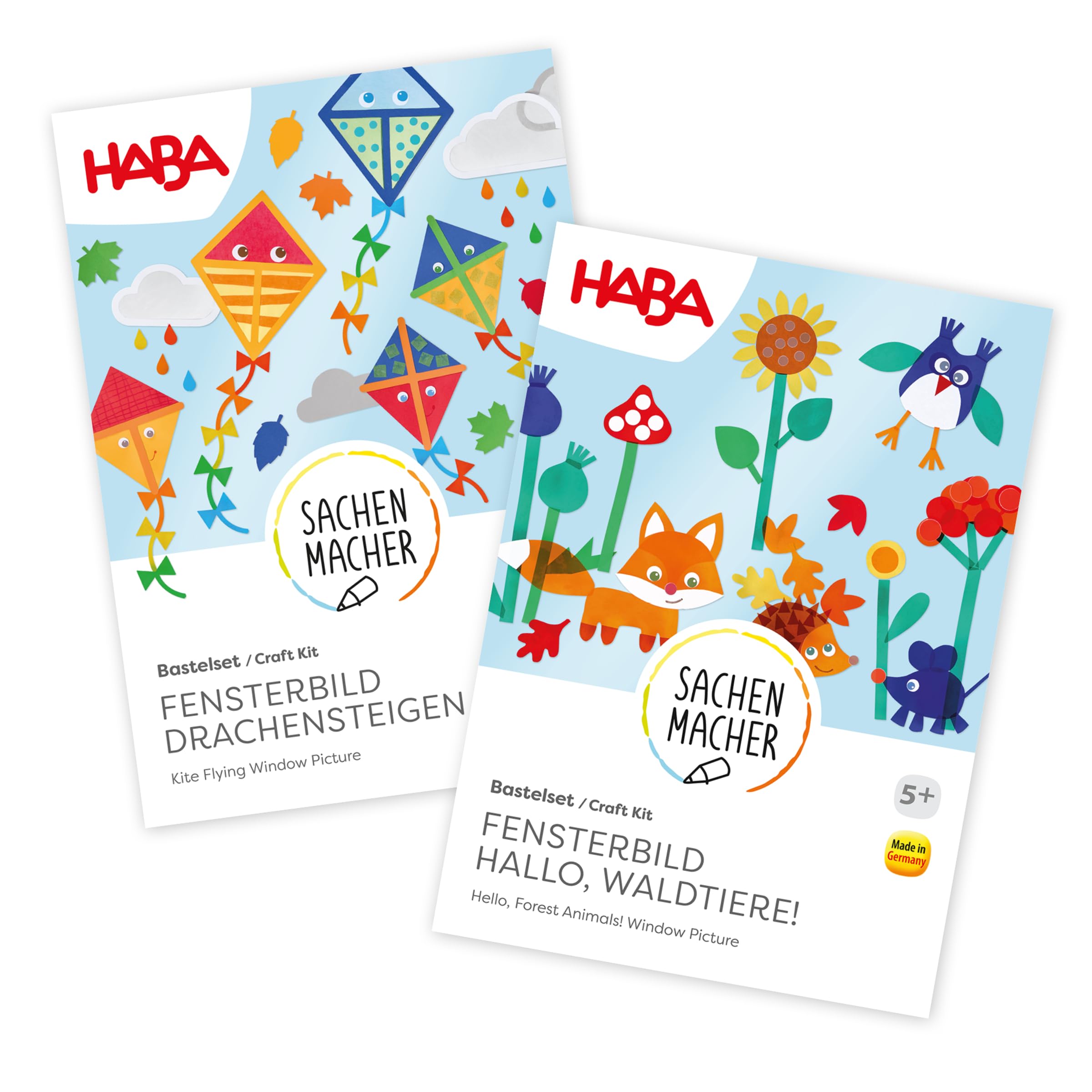 HABA Sachenmacher Bastelset Herbst für Kinder ab 5 Jahren – Kreative Fensterdeko mit Waldbewohnern & Herbstmotiven – 2er Set – 2014004