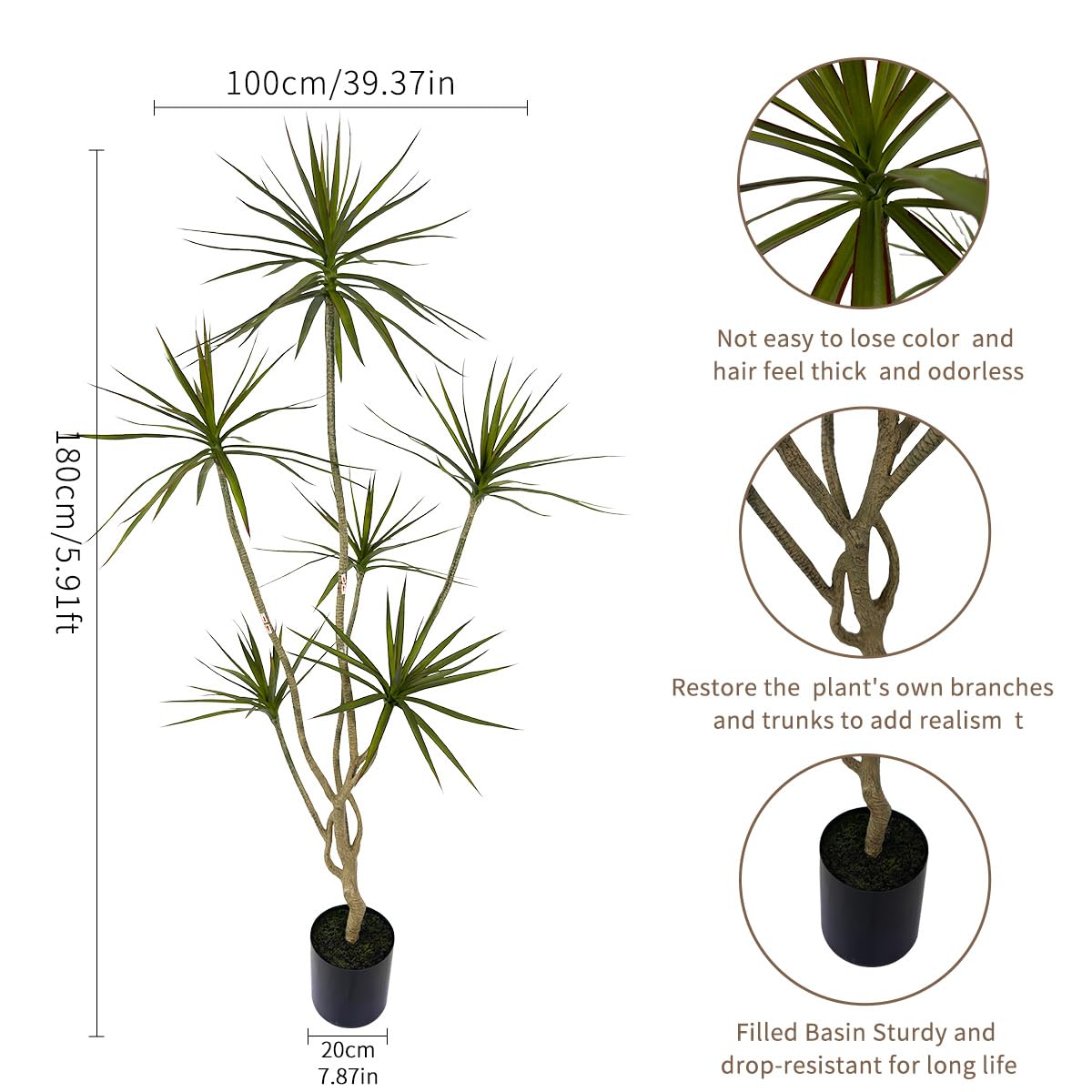 AfanD Artificial Dracaena marginata,6ft Tall Fake Plants Artificial Dracaena marginata Plants for Indoor, Fake Trees for Office Home Living Room Floor Patio Greening Porch Decor