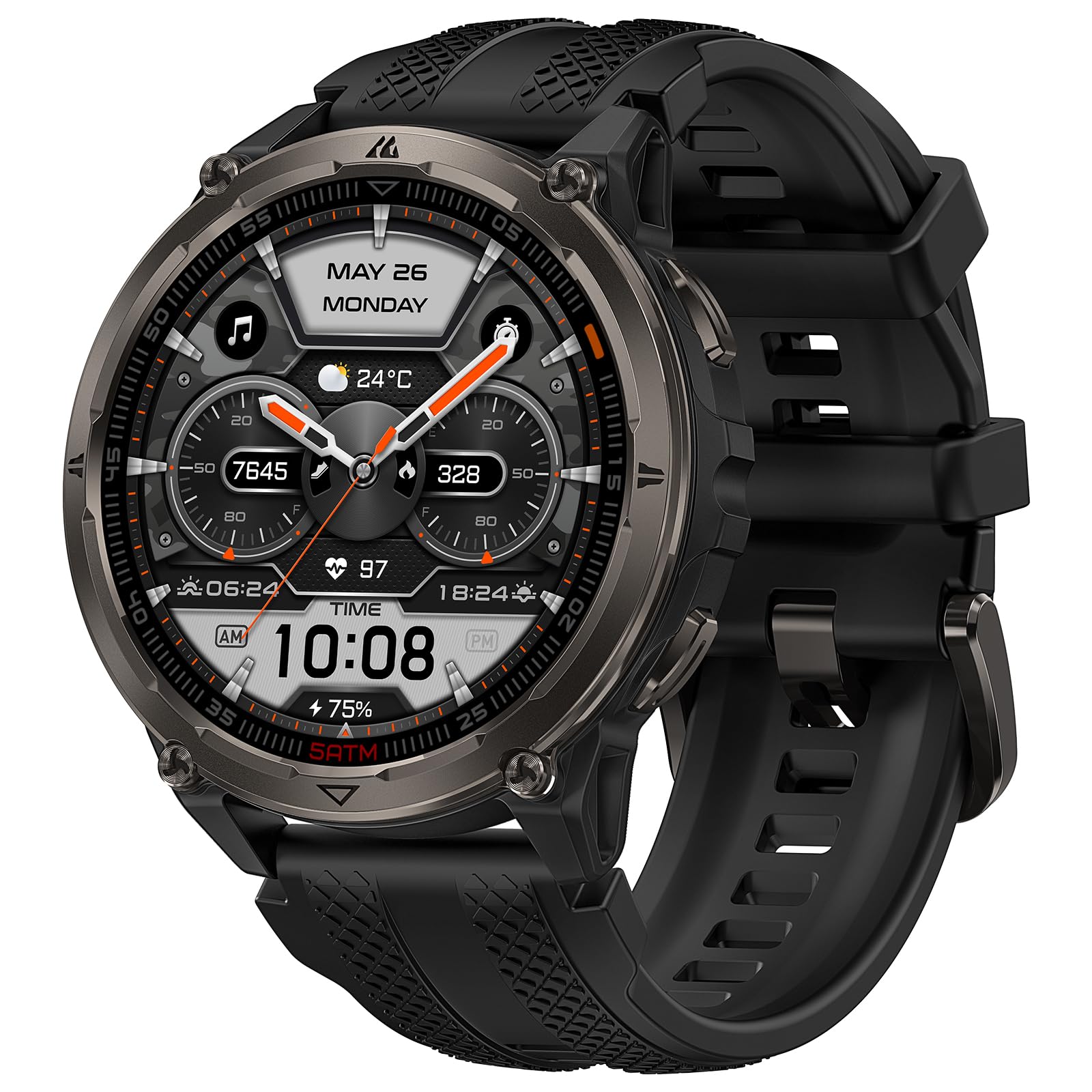 KOSPET ORB 2 Smartwatch uomo Rugged, GPS Dual-band, Impermeabile IP69&5ATM | Batteria da 500mAh, Torcia LED Integrata, 170+ Modalità Sportive, Monitor della Salute, Compatibile con Android & iPhone Nero