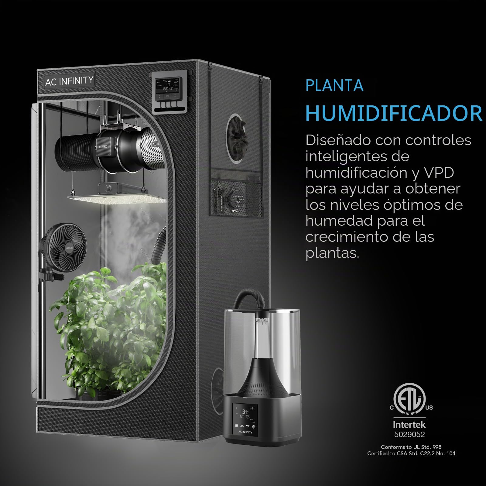 AC Infinity CLOUDFORGE T3, Humidificador de plantas de 4,5 litros con controlador inteligente integrado, programación de equilibrio de humedad, humidificador de habitación interior de grado comercial