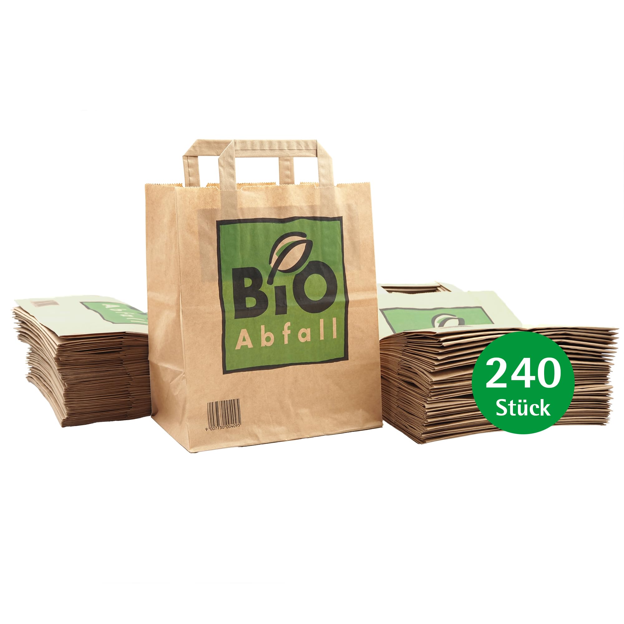 bioMat Kompostierbare 8l Papiertüten für Biomüll, 240 Biomülltüten mit Henkel aus Kraftpapier, Nassfest, Reißfest