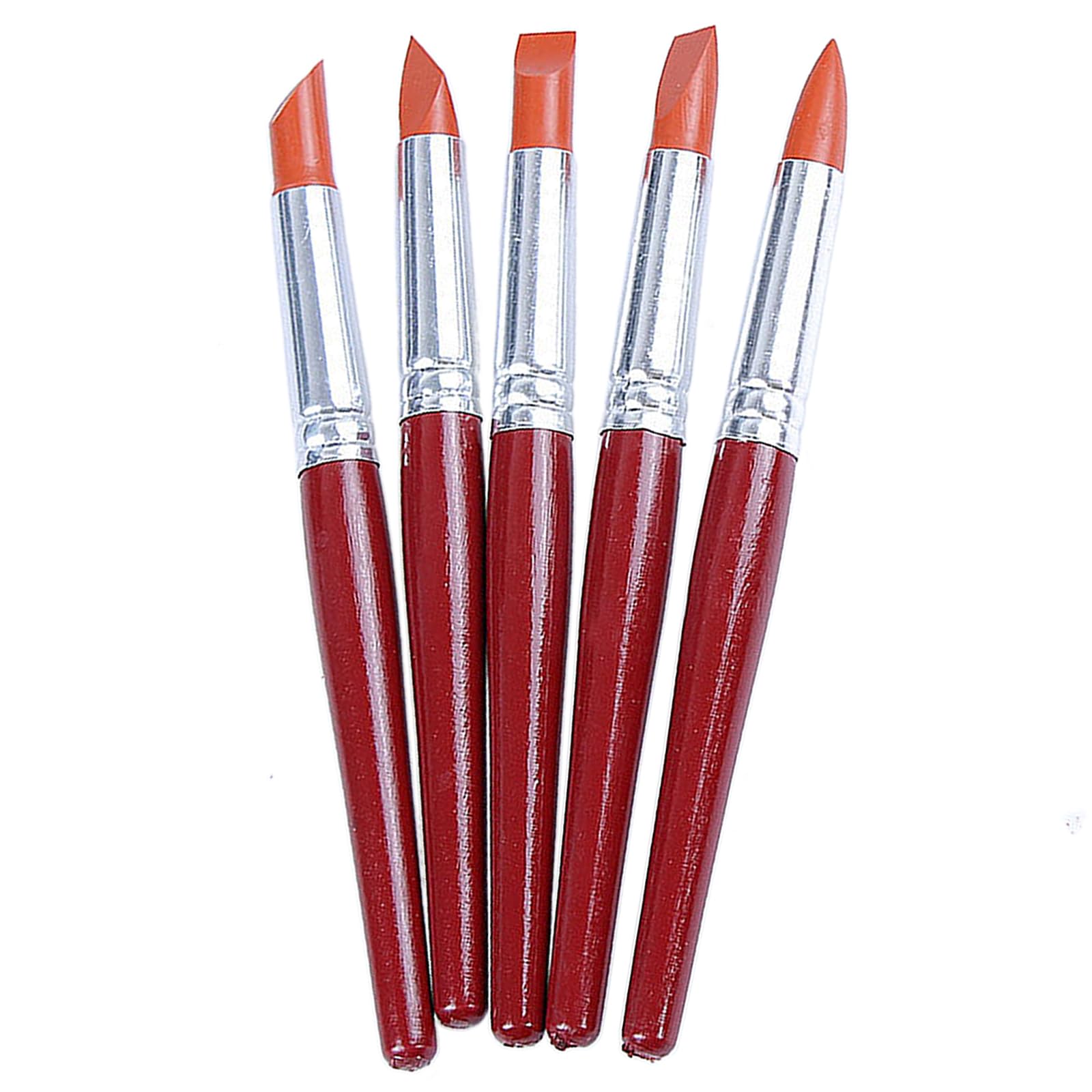 5-Piece Red Large Rubber Tip Paints Silicone Brushes for Art, Pottery Clay Shaping Carving Tool Set, Wood Handle Silicone Clay Sculpting Tools for Oil Painting Blending