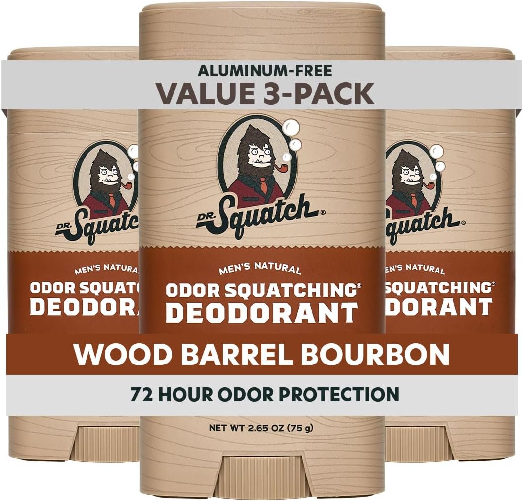- Natural Men’s Deodorant – Aluminum Free Natural Deodorant Men with Charcoal & Postbiotics for 72-Hour Odor Protection – Wood Barrel Bourbon, 2.65oz Stick (3-Pack)