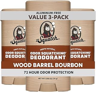 Dr. Squatch Natural Deodorant for Men 3 Pack Wood Barrel Bourbon – Odor-Squatching Men's Deodorant Aluminum Free (2.65 oz, 3 Pack)