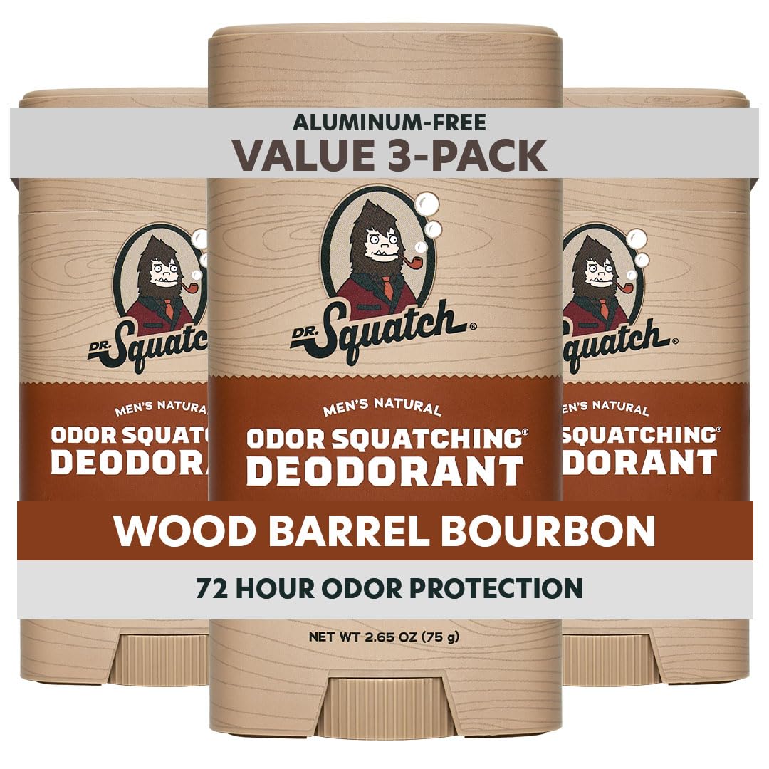 - Dr. Squatch Natural Deodorant for Men 3 Pack Wood Barrel Bourbon – Odor-Squatching Men's Deodorant Aluminum Free (2.65 oz, 3 Pack)