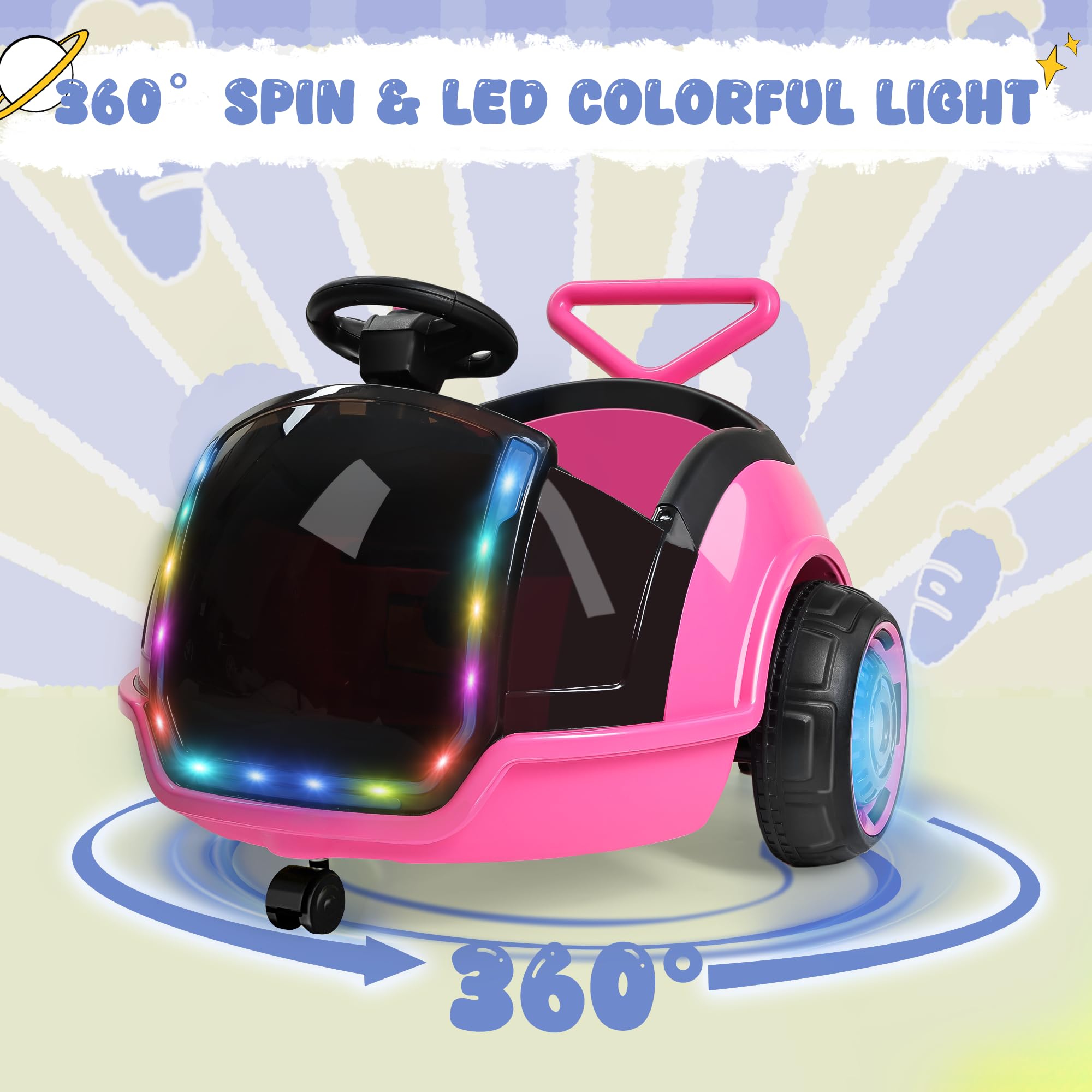 ANPABO 3-in-1 Electric Push Ride On Car, 12V Kids Ride On Toy w/Remote Control, 360° Spin, 5-Point Safety Belt, Colorful LED Light, Music Player, Push Car for Toddler Ages 1-3 (Pink) — view 4