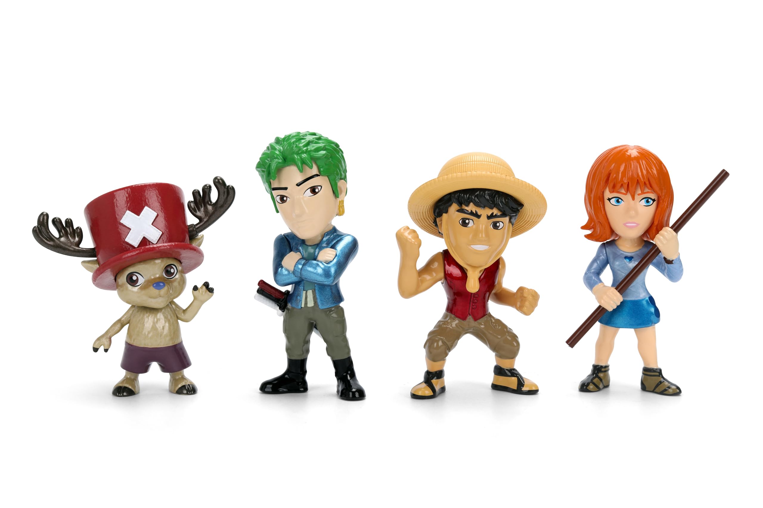 Jada Toys One Piece Netflix - Set di 4 statuine in metallo pressofuso serie 1, motivo: Rufy, Nami, Zoro e Chopper