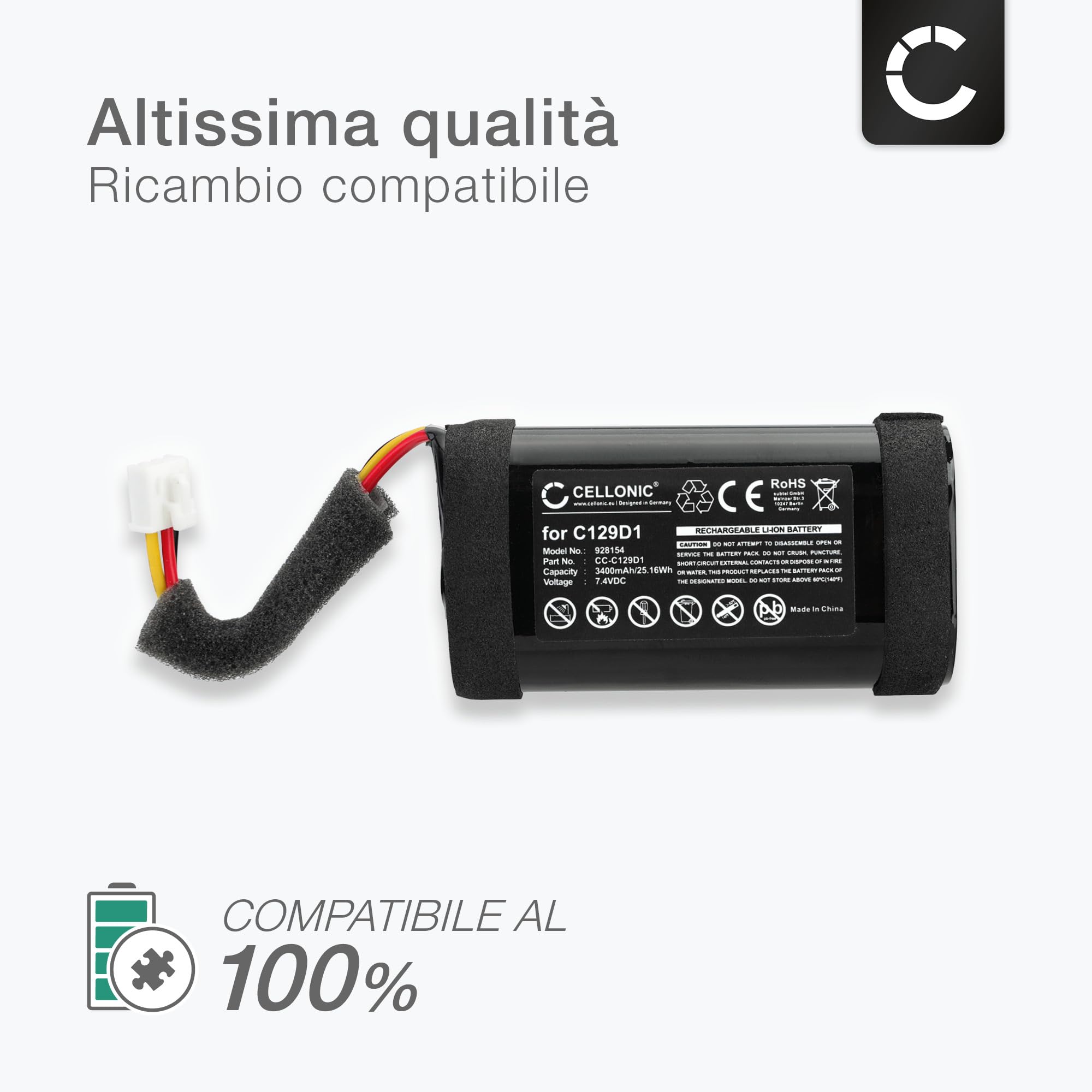 CELLONIC 1x Batterie pour Enceinte Compatible avec Bang & Olufsen BeoPlay P6, 11400 - (3400mAh, 7.4V)