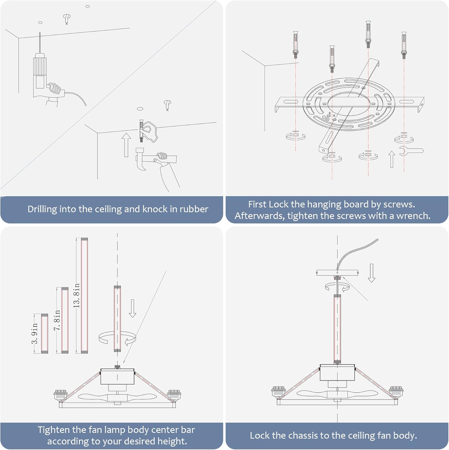 Installation steps for KINGTORO Chandelier Ceiling Fan