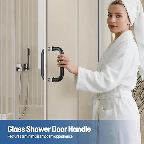 Miniatura 31 de Ranbo Manija tubular de puerta de ducha de 8 pulgadas (CTC) de oro pulido, acero inoxidable 304 de 1/4 a 1/2 pulgadas de grosor y puertas de madera