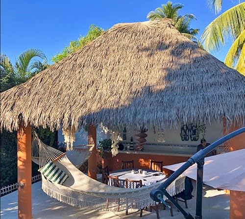 16.5 Ft X 19.67 In Synthetic Thatch Roofing Fire Rated B1 For Tiki Bar, Long-Lasting Thatch Palm Thatch Roll, Tiki Hut Grass Roof Umbrella Cover Mini Bar Roof And Patio Sunshade, Won't Rot, Long-Lasting, Fire Rated B1 #TOP6