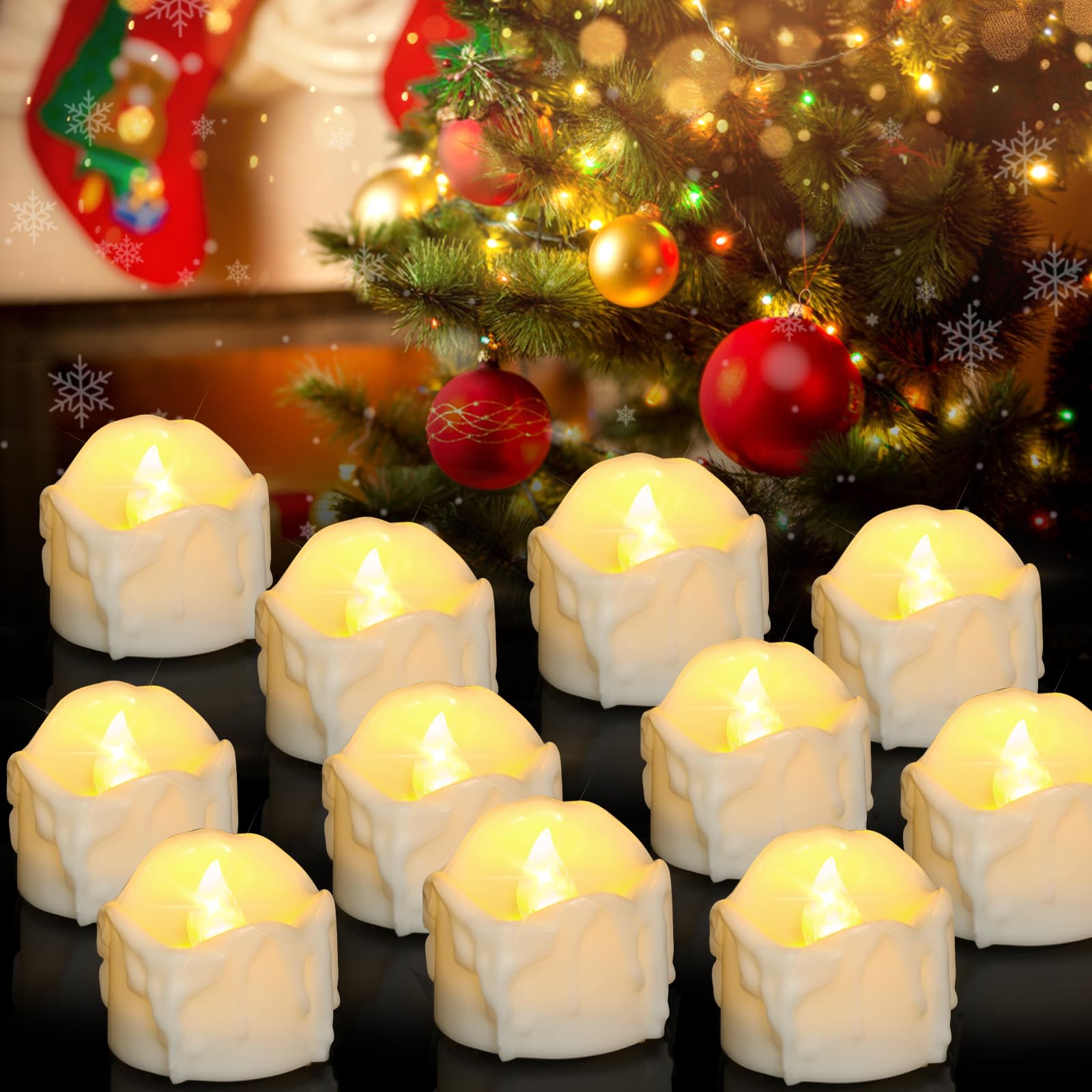 Vautvis Velas Led Efecto Llama, 12 Mini Velas Led Efecto llama Pequeñas, Velas Led Sin Fuego Velas De Té, Velas A Pilas Luz Amarillas Cálida Velas Para Bodas, Vacaciones, Navidad
