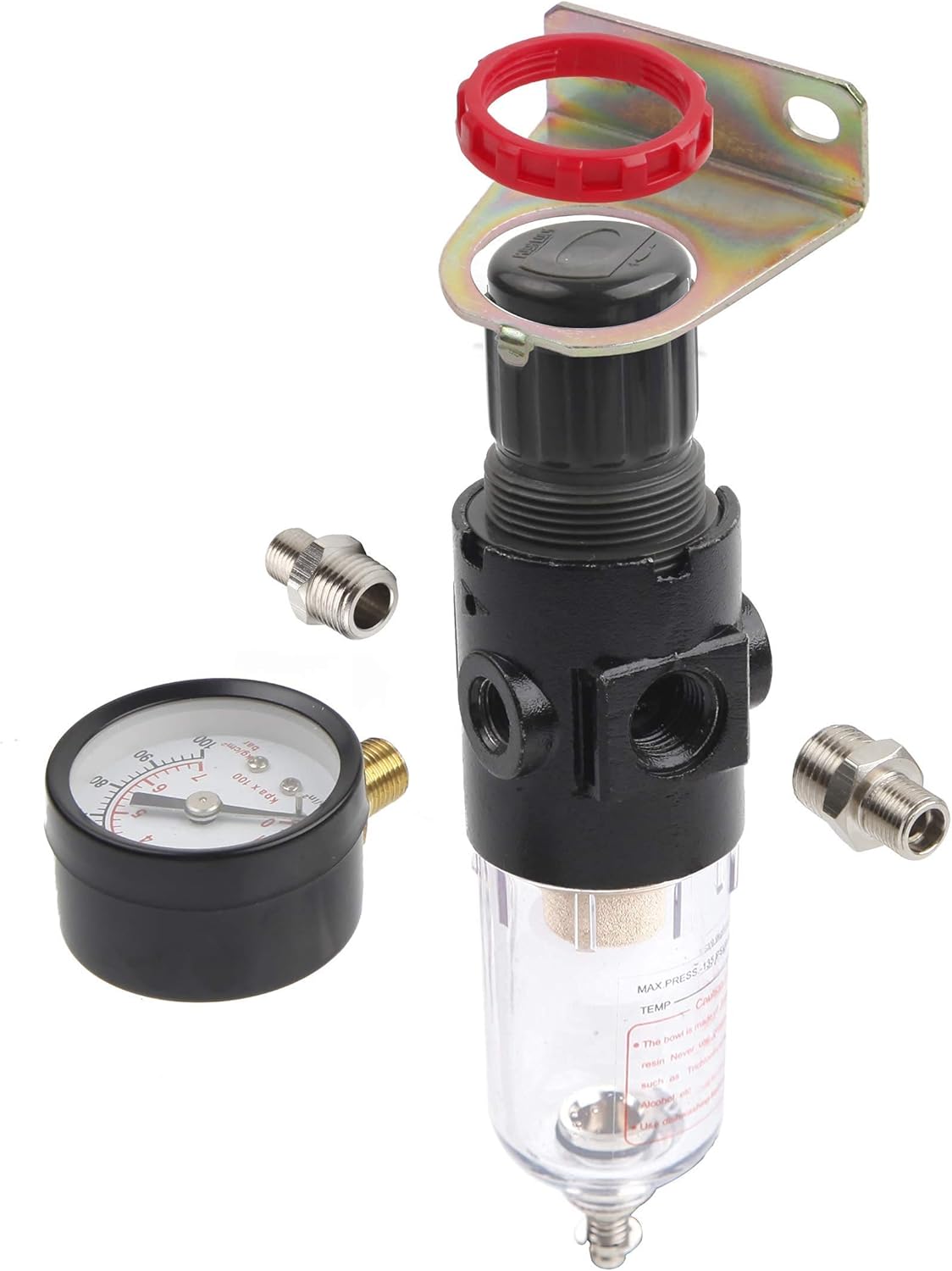 TIMBERTECH Pressure Regulator for Airbrush Compressor, 1/8’’ NPT Air Filter Airbrush Regulator with 0-100 PSI Gauge, Water-Trap Filter for Compressor