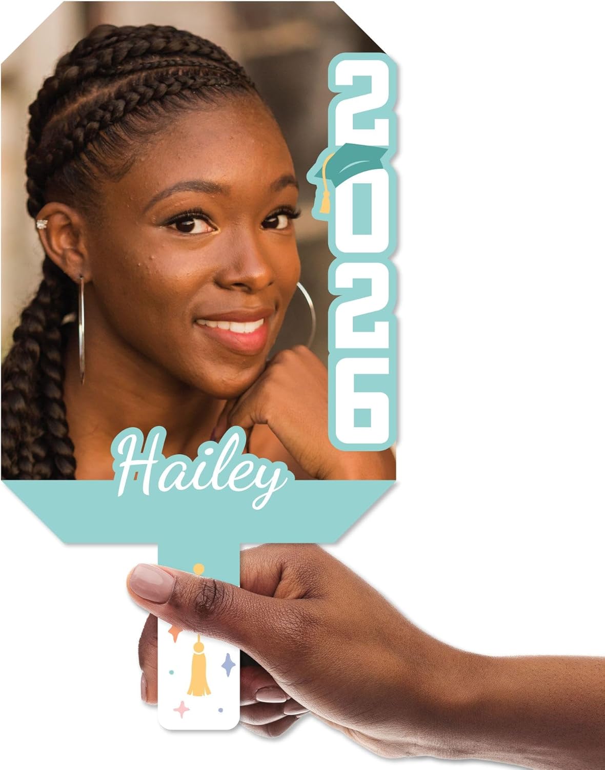 Big Dot of Happiness Custom Mint Green Grad Photo Paddle, Class of 2026 Face Fan with Handle, Personalized Grad Big Head on Stick, Light Green Graduation Party Photo Booth Props - 1 Ct