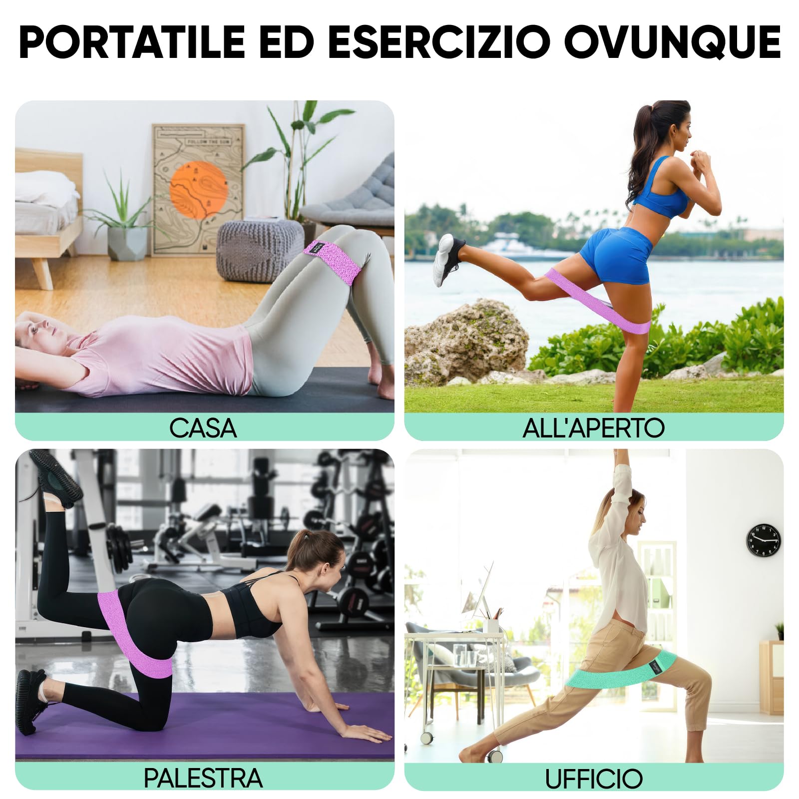 Suright Elastici Fitness, Fasce Elastico Palestra in Tessuto con 3 Livelli di Resistenza, Bande Elastiche Fitness Antiscivoli per Fitness, Esercizi Glutei, Pilates, Yoga, Palestra