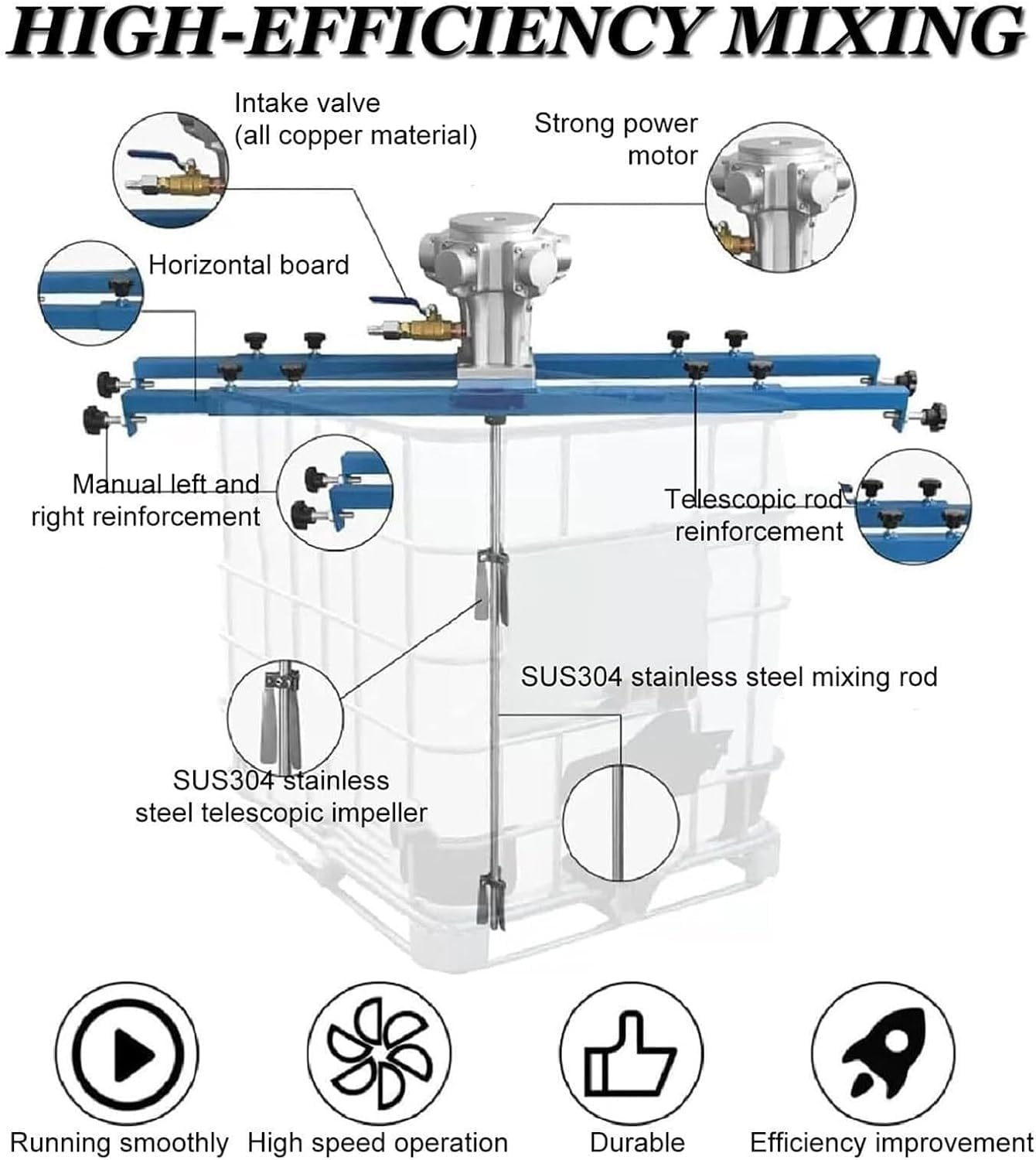 Mezclador De Pintura Con Hélice Plegable, Tamaño Extensible De 720 A 1200 Mm, Para Adhesivos, Lubricantes, Pinturas Y Resinas. Large 5 Cylinders