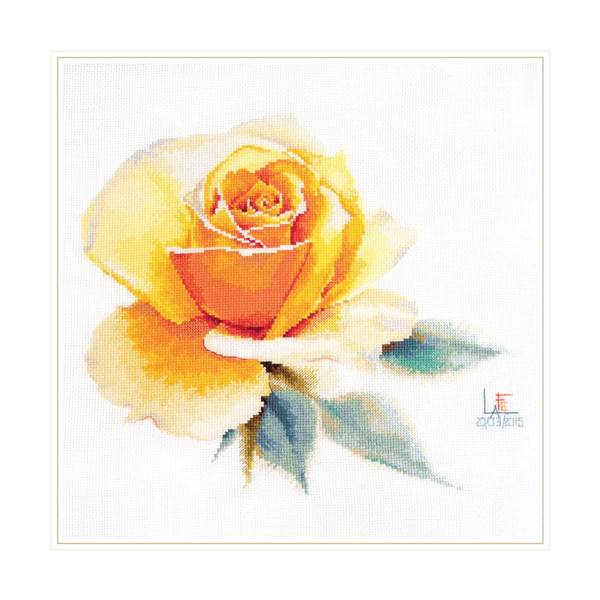 Kit per ricamo a punto croce per adulti fiori - rose acquerello. giallo elegante 26x24cm/10,24x9,45″ 16 Count