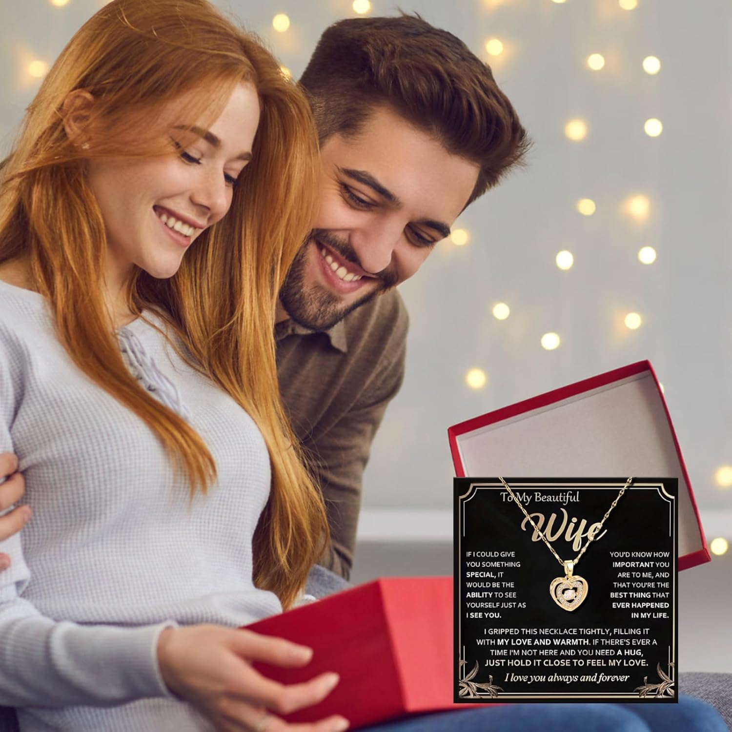 To My Wife Necklace from Husband Gold Heart Necklaces Red Heart Rhinestone Pearl Pendant Necklace for Women Valentines Birthday Anniversary Jewelry I Love You Gifts for Wife - Image 7