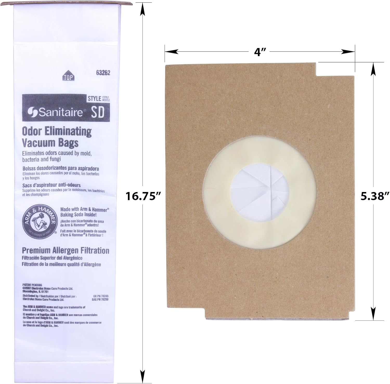 Sanitaire SD Odor Eliminating Vacuum Bags Compatible with Electrolux. 25 Pack of Genuine Professional Filters with Arm & Hammer Baking Soda. Model 63262 Fits SC9100 S9120 SC9150 SC9180 C4900