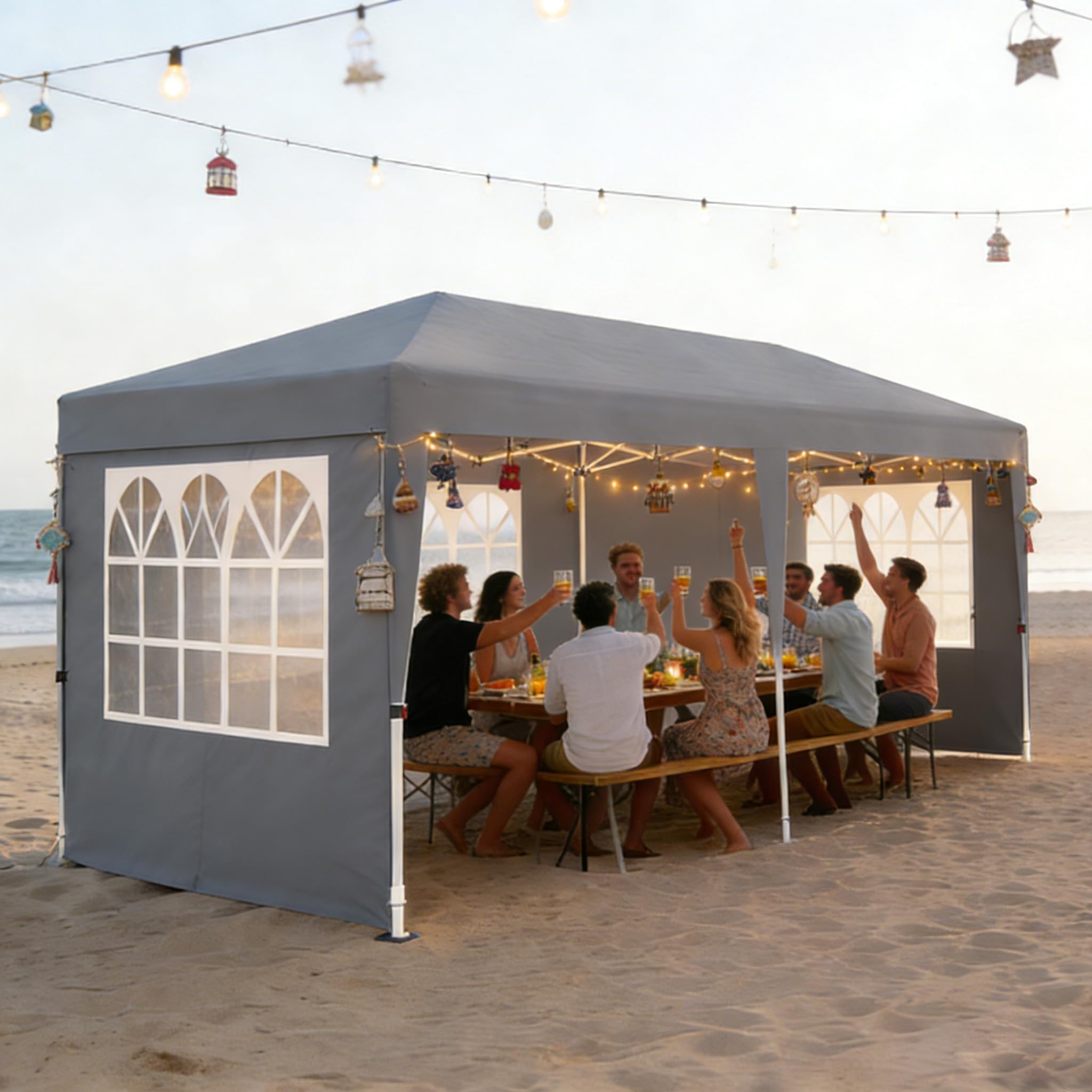 Aufun Pavillon Faltbar 3x6m, Partyzelt Faltpavillon Wasserdicht Grau