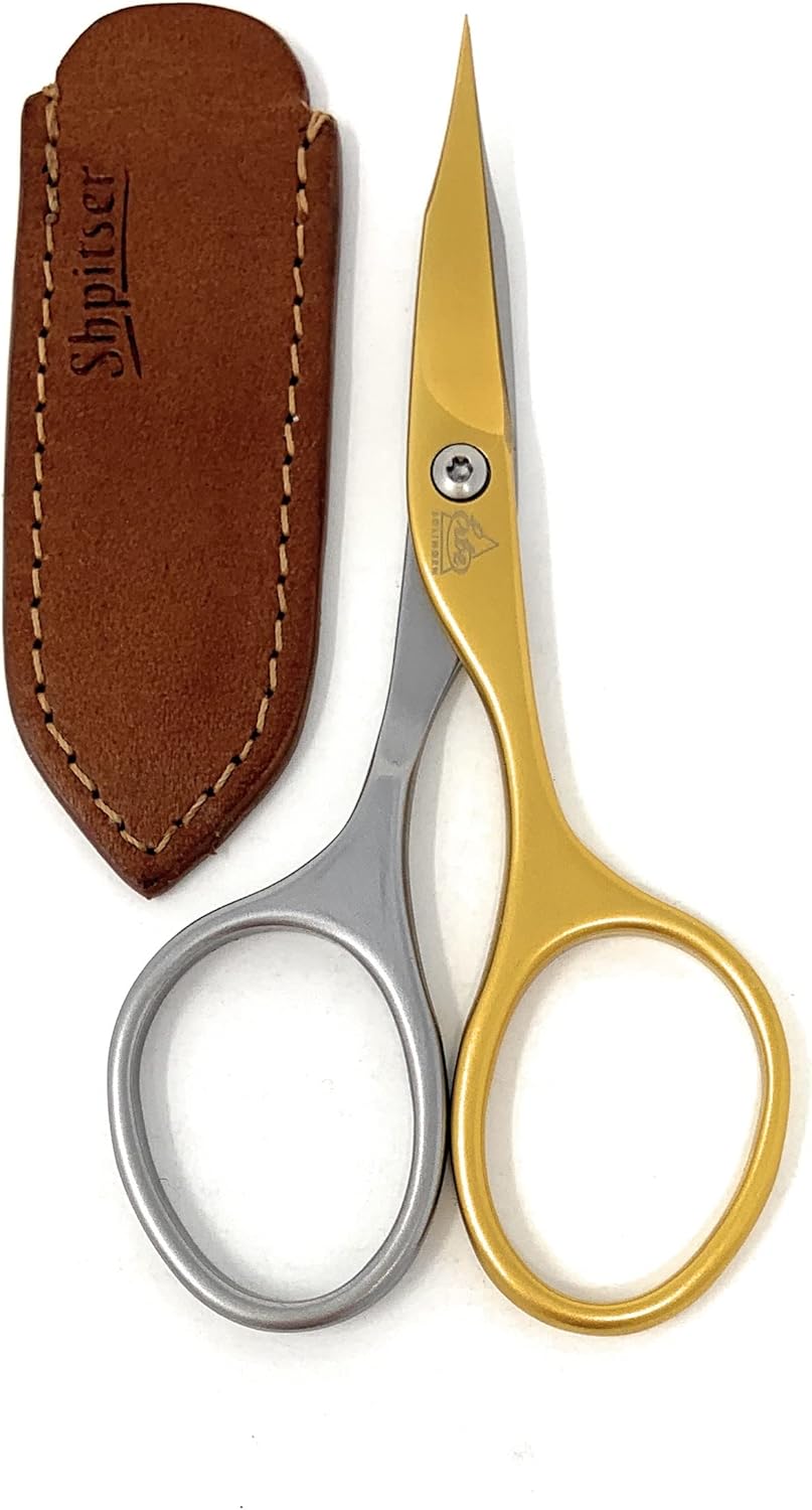 Professional Surgical Stainless Steel Titanium Self Sharpened Combination Nail and Cuticle Scissors - Made in Solingen Germany | Packed with Shpitser Leather Case Titanium Gold
