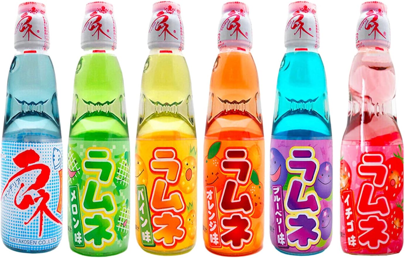 Hata Ramune Japanese Marble Soft Drink - Carbonated Drink - Mix Variety Flavors (10 pack) - 6.76fl oz - Within Available Kind - By World Group Packing Solutions