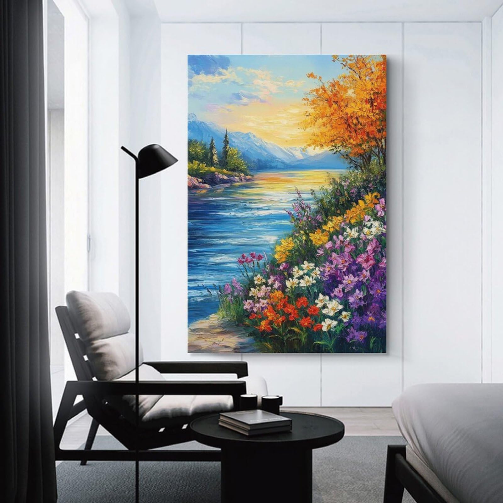 Junmoney Unframe-Style-12-1 Vibrant Floral Landscape Painting Wall Picture Print 20X30inch(50X75cm), For Lounge Decor, Offices Or Entryway Styling, Versatile Wall Decor For Many Rooms