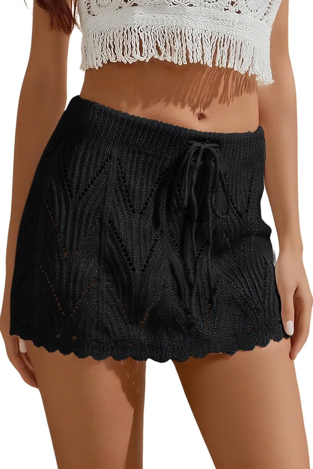 Jumppmile Women's Crochet Cover Up Skirt Mini Knit Swimsuit Coverup for Beach