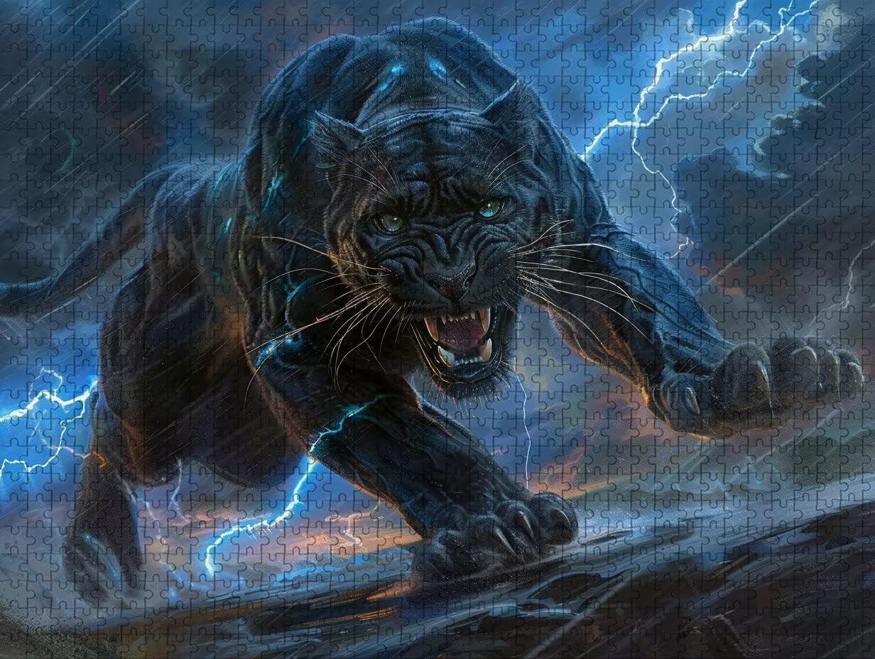 Leopard Puzzle 3000 elementów dla dorosłych, drewniane puzzle z pudełkiem 122 x 81 cm, puzzle dla dorosłych o wysokiej trudności, kreatywne hobby, gra logiczna dla całej rodziny, (czarny) 5-6358