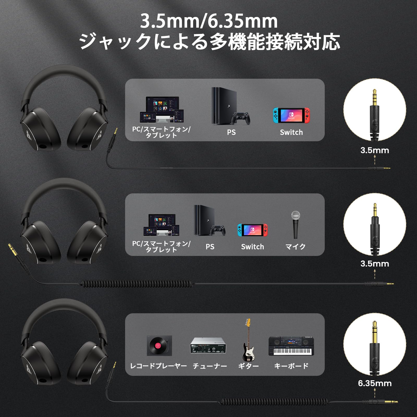 Amazon.co.jp: DOQAUS(ドカアス) ヘッドホン 有線 マイク付き 50mm