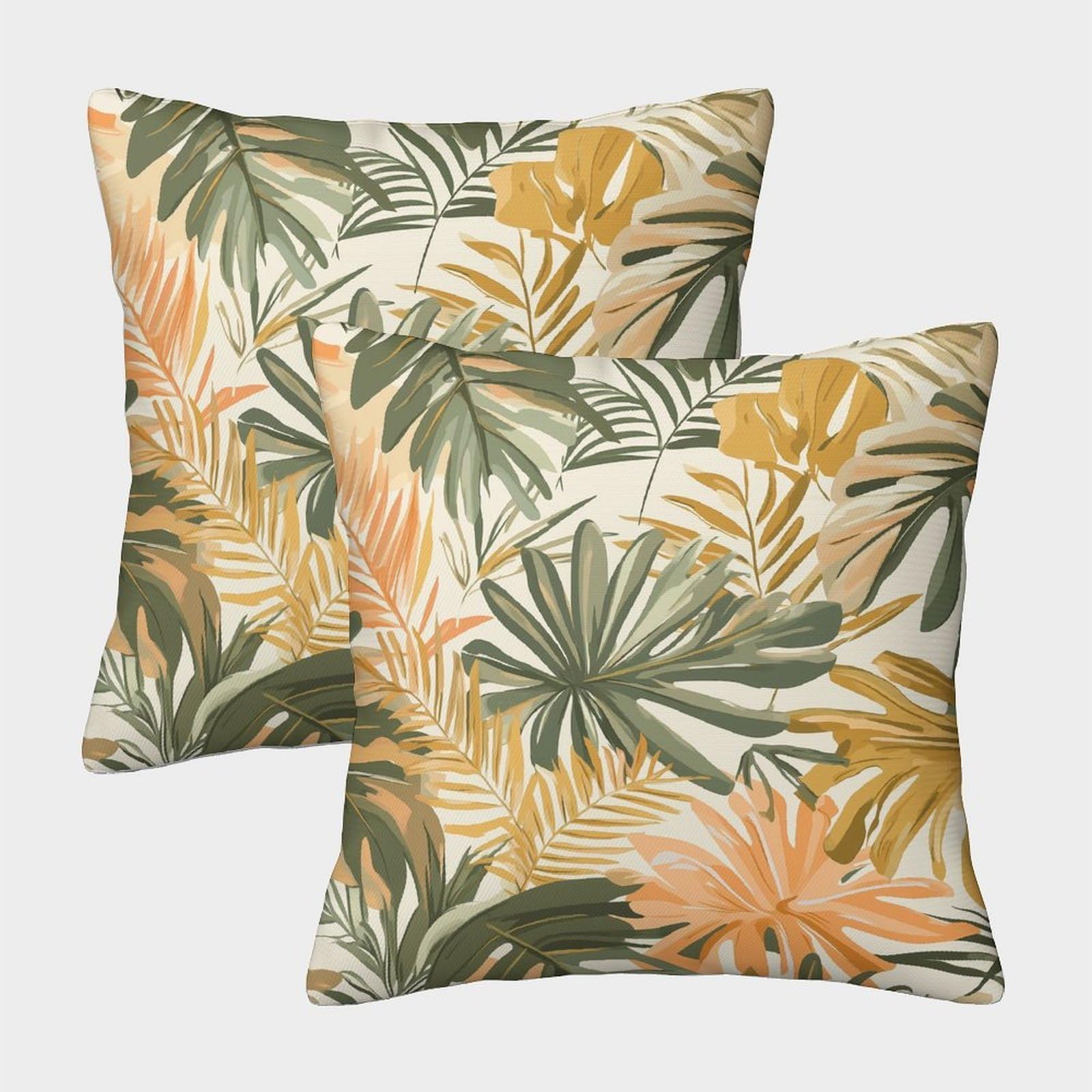 kaiyun 2 Pack Vintage Tropical Pattern 3D Image Leaves in Pastel And Desert Tones Printed Single-sided Cushion Cover 50x50cm