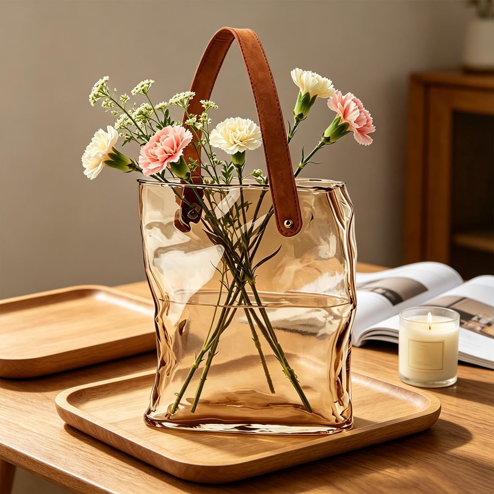 Glashandtasche Moderne Wohndeko Tischdekoration | Dekorative Glasvasen für Blumen für Wohndeko Schlafzimmer Wohnzimmer Büro Landhausstil Geburtstag Einweihung Hochzeit Party
