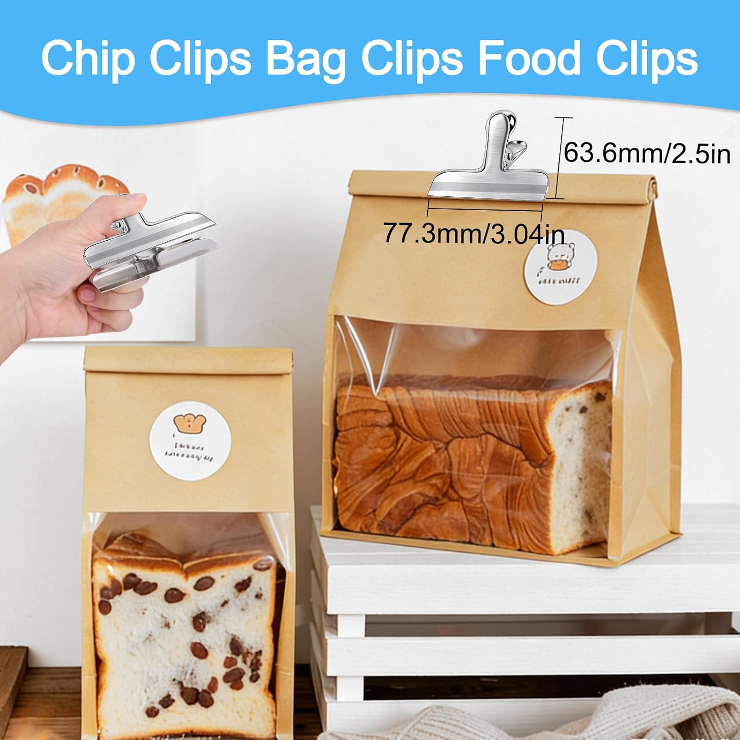Bag Clips,20 Pack Chip Clips Heavy Duty Snack Bread Coffee Clip, Air Tight Seal Food Clip Large Clamp Office Paper Clamps for Food Packages, Kitchen, Office, Home, Fridge Silver image 2