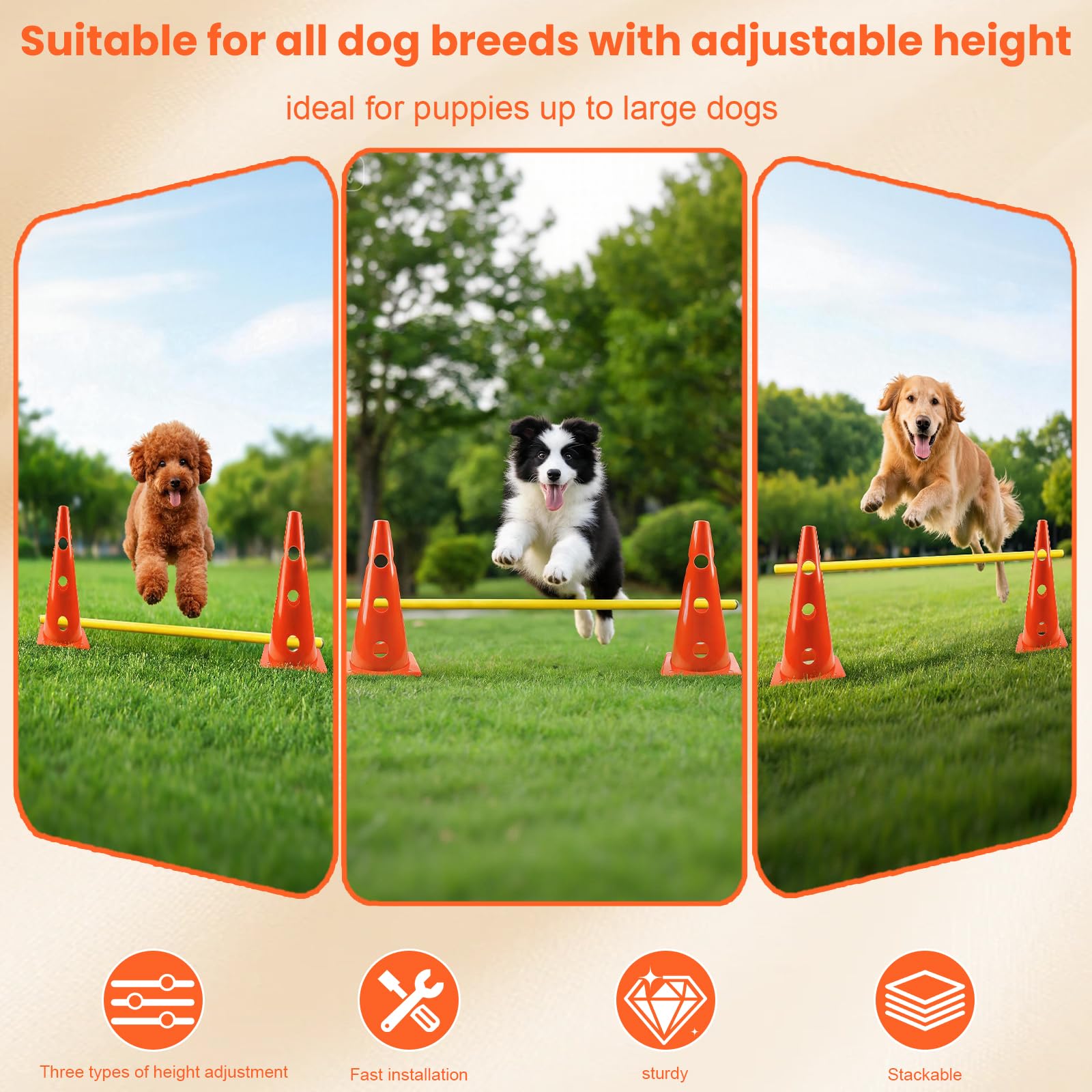 Set Agility per cani e bambini, set di ostacoli sportivi con 8 coni (23 cm) + 4 aste (80 cm), allenamento di coordinazione per cani, bambini, sport di squadra e calcio