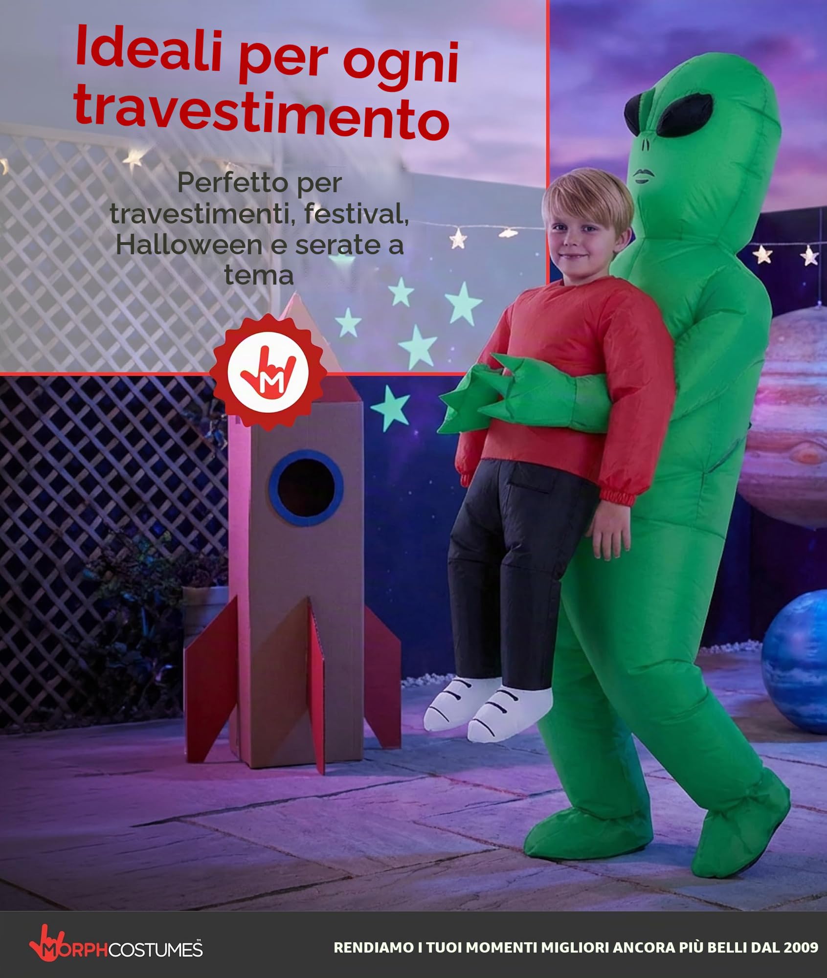 Morph Costume Alieno Gonfiabile Bambino, Costume Halloween Bambino | Tuta ad Aria con Ventola, Effetto Rapimento Alieno Rosso, Si Gonfia in Secondi, Perfetto per Halloween, Sempre un Successo