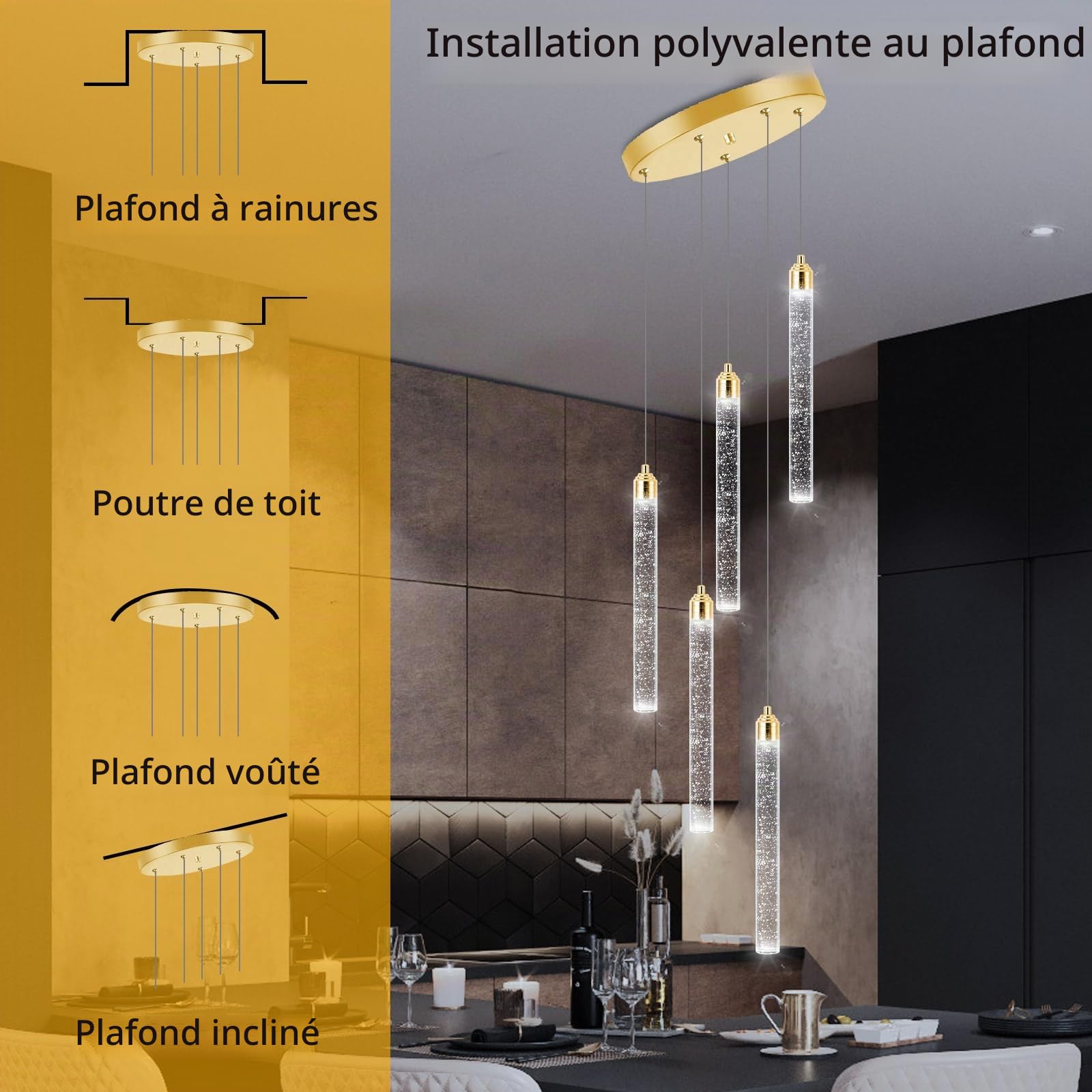 Mini lustre moderne suspendu lumières LED bulle cristal cuisine îlot luminaires or mini pendentif éclairage pour cuisine îlot salle à manger chambre bar dimmable plafonniers suspendus 2700K 6000K