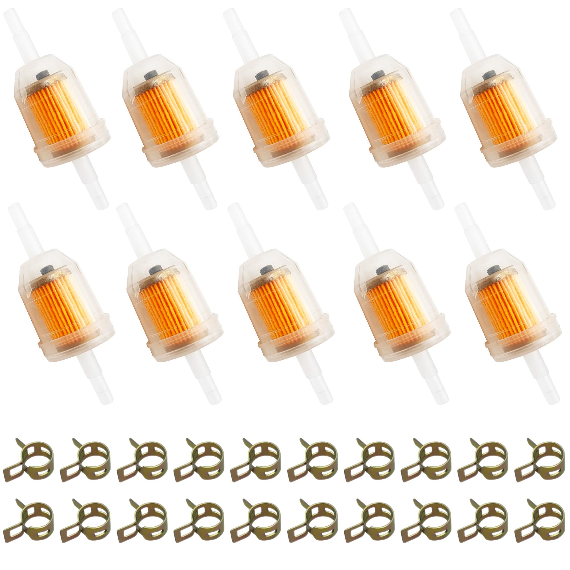 Strongthium 1/4" 5/16" Inline Fuel Filters with Magnet for Briggs & Stratton John Deere Kawasaki Kohler Lawn Mowers Small Tractors Garden Tillers Go Garts & Clamps x20