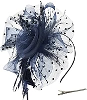 DRESHOW Fascinator Hat for Women & Girls - Flower Mesh Ribbons Feathers on Headband & Clip, Tea Party Derby Wedding Headwear