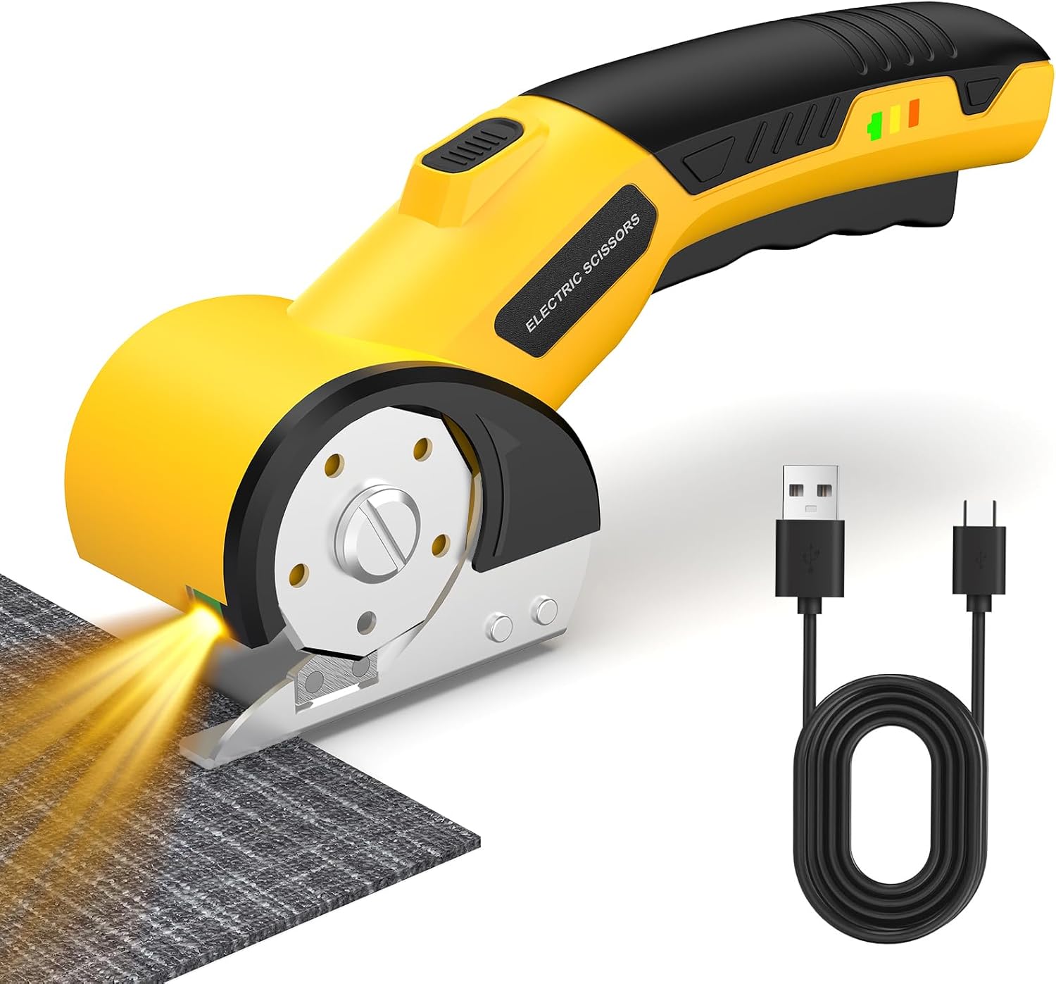 GVOO Cordless Electric Scissors - 4.2V Cardboard Cutter Electric with LED Light & Safety Lock, 2000mAh, 320RPM Rechargeable Box Cutter for Cardboard, Fabric, Carpet & Leather