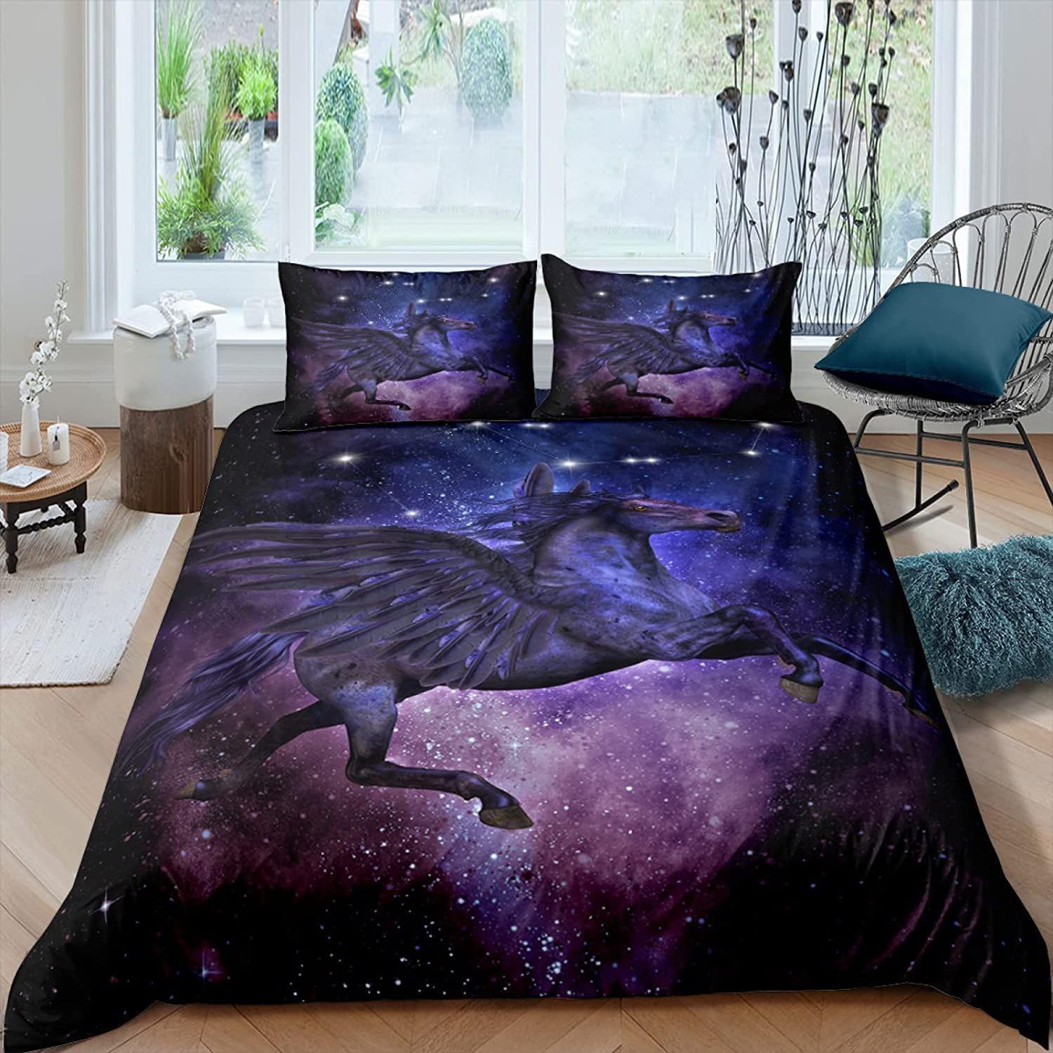 NUEYSP King Size Duvet Cover Sets Horse Bedding for Kids Aldult Duvet Cover with Zipper Closure Hypoallergenic Microfiber Quilt Cover 94.5"x 86.6" + 2 Pillowcases 19.7"x 29.5"