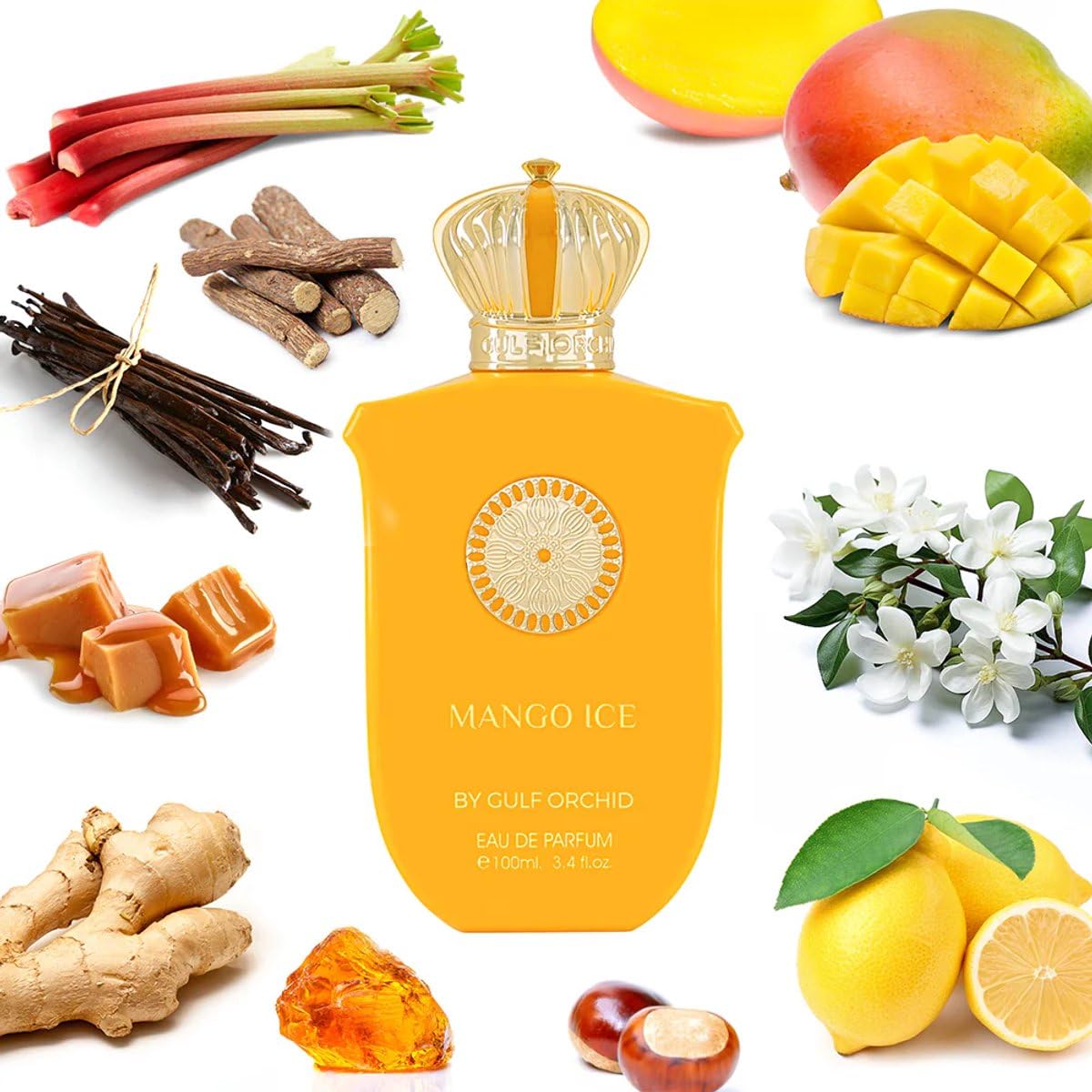 Gulf Orchid Mango Ice Eau de Parfum 100ml – Unisex Parfum für Damen & Herren | Fruchtiger Duft mit Mango, Gember & Vanille | Luxus Duft mit Langer Haltbarkeit Mit Kajal Sticker