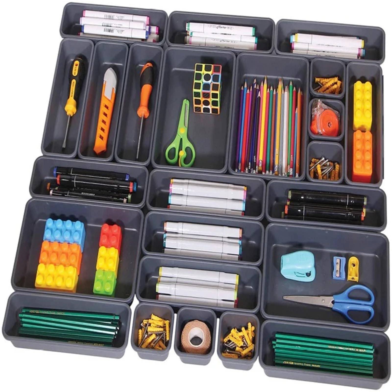 13 pezzi organizer for cassetti, separatori for ufficio, scrivania, cancelleria, cucina, bagno, accessori for il trucco Per Cassetti(Dark gray)