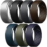 Egnaro Men's Silicone Rings 10mm Wide 2.5mm Thick Rubber Wedding Bands, Multipack 1/4/7 Breathable Comfort Fit For Workout SETA1-Black, Black Gray, Sliver, Midnight Blue, Twilight Blue...